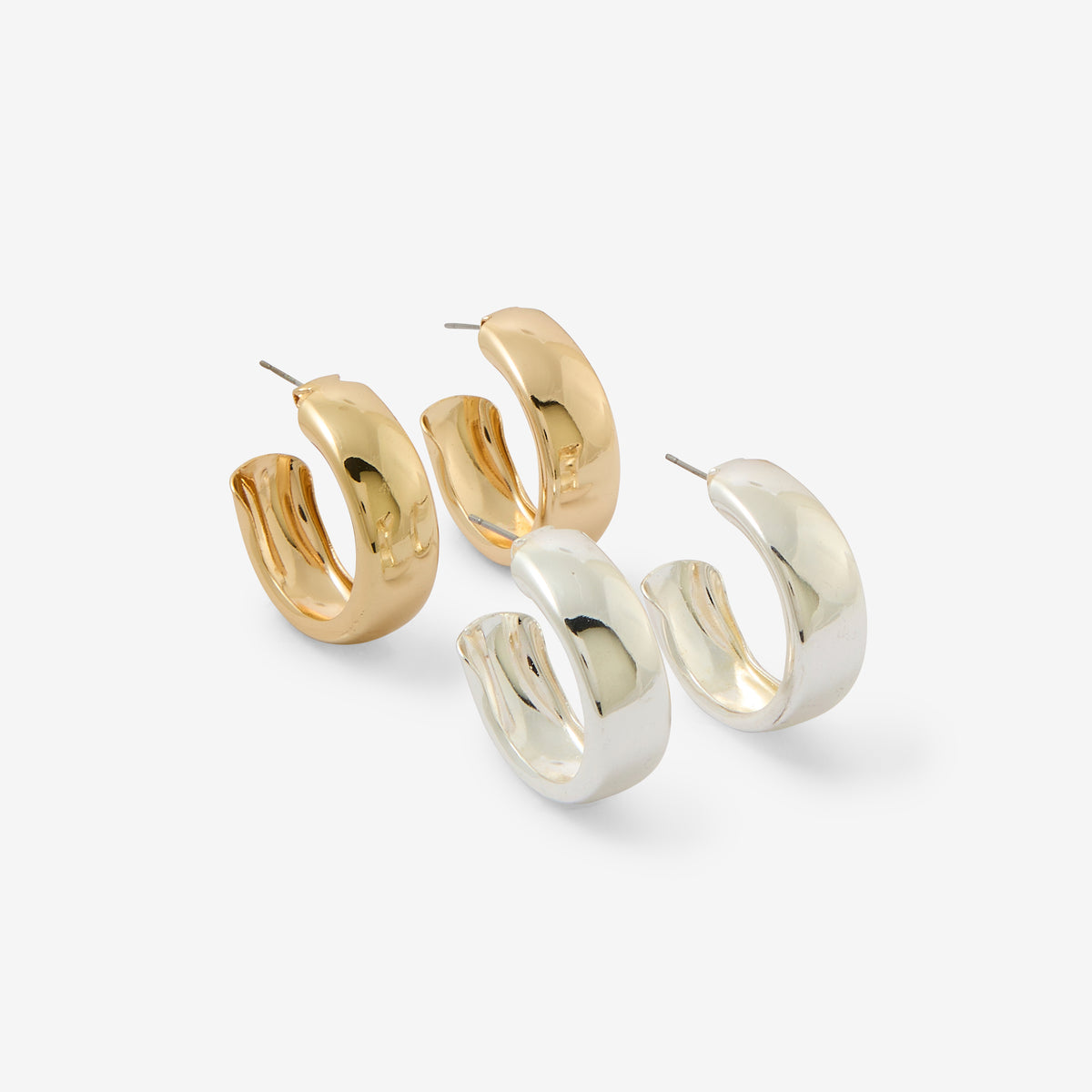 Set de 2 paires de créoles dorées et argentées