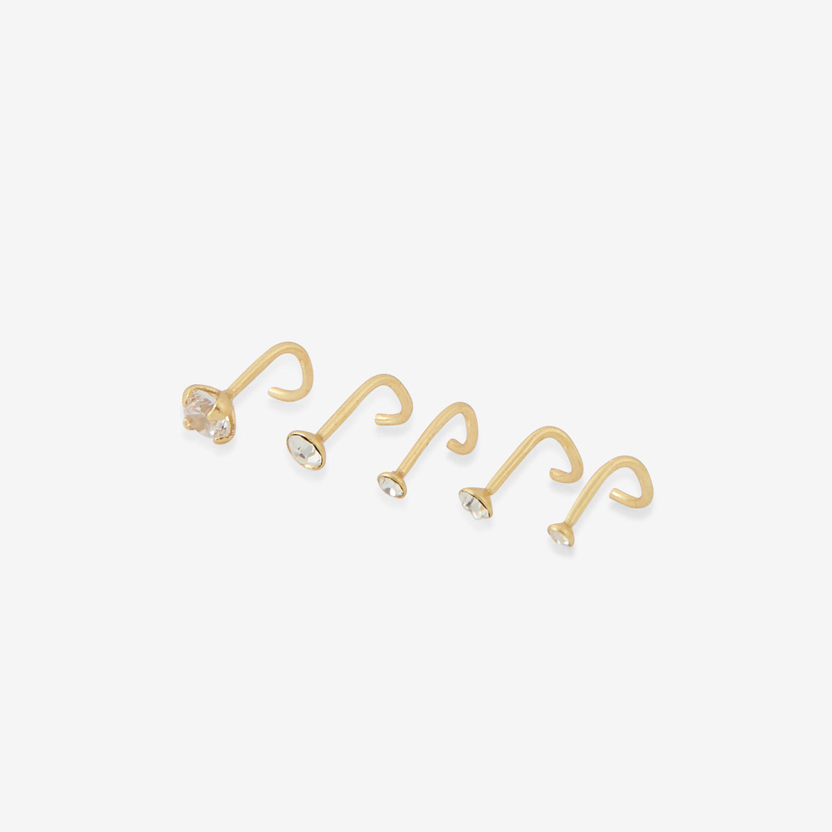 Set de 5 piercings nez strass de zircon et argent garanti 925 doré