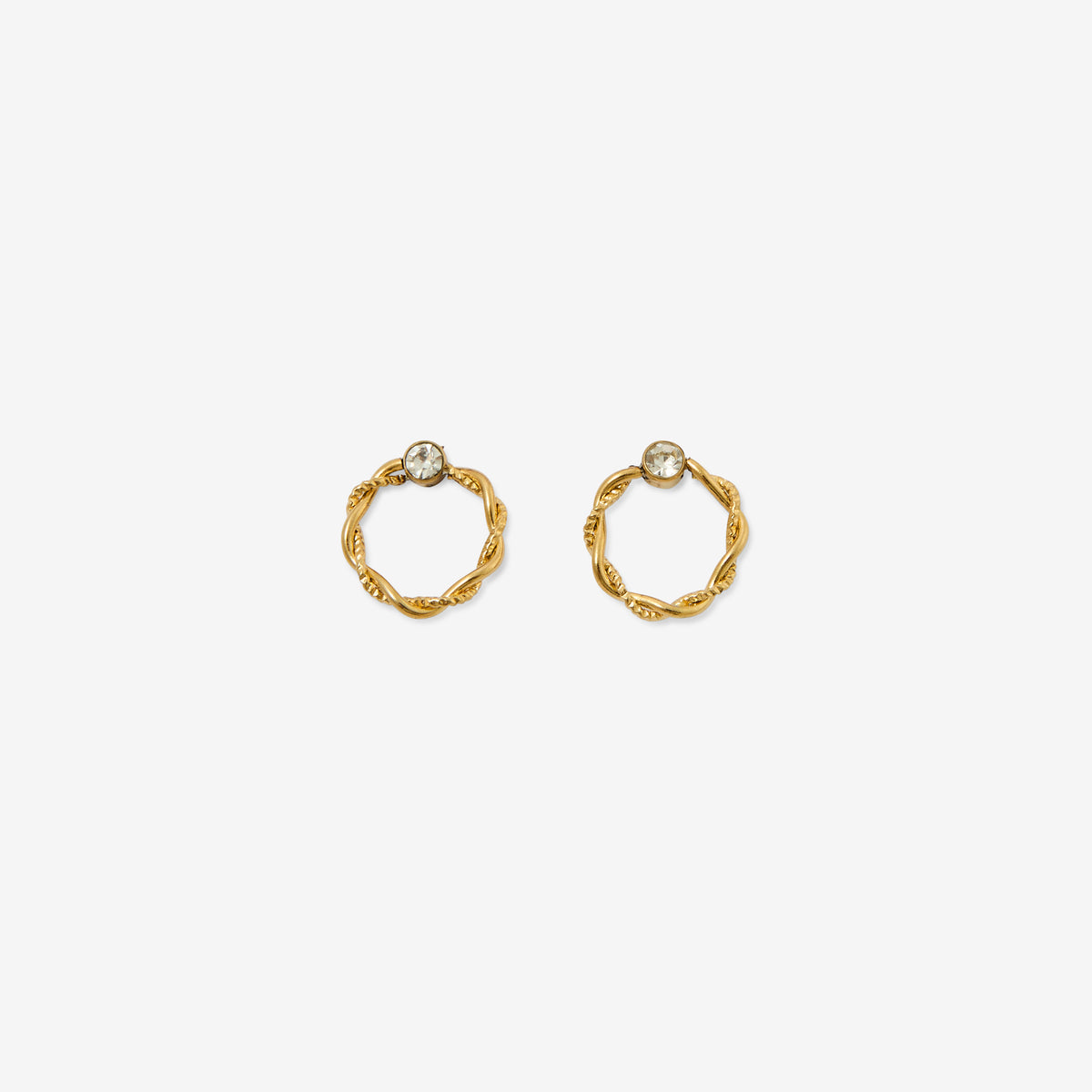 Boucles d'oreilles anneaux twistées avec strass en acier inoxydable