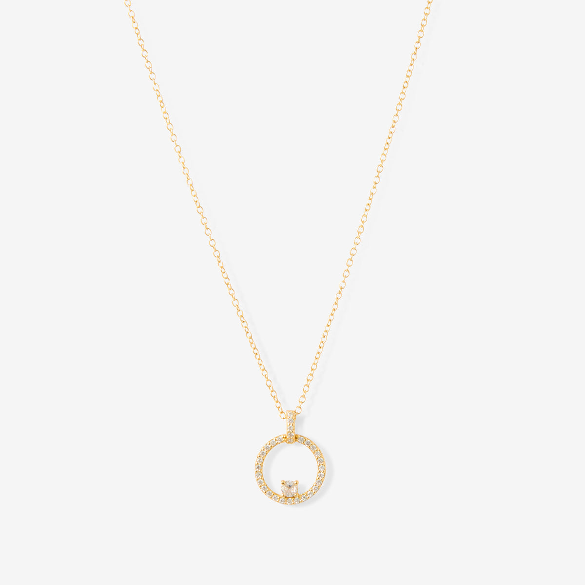 Collier pendentif cercle avec strass de zircon - argent garanti 925 doré à l'or fin
