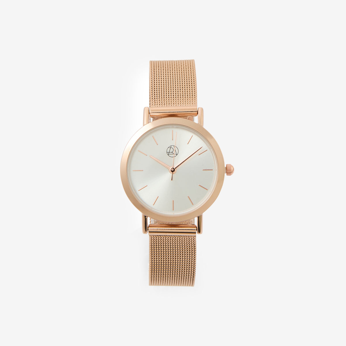 Montre cadran rond bracelet maille dorée rose