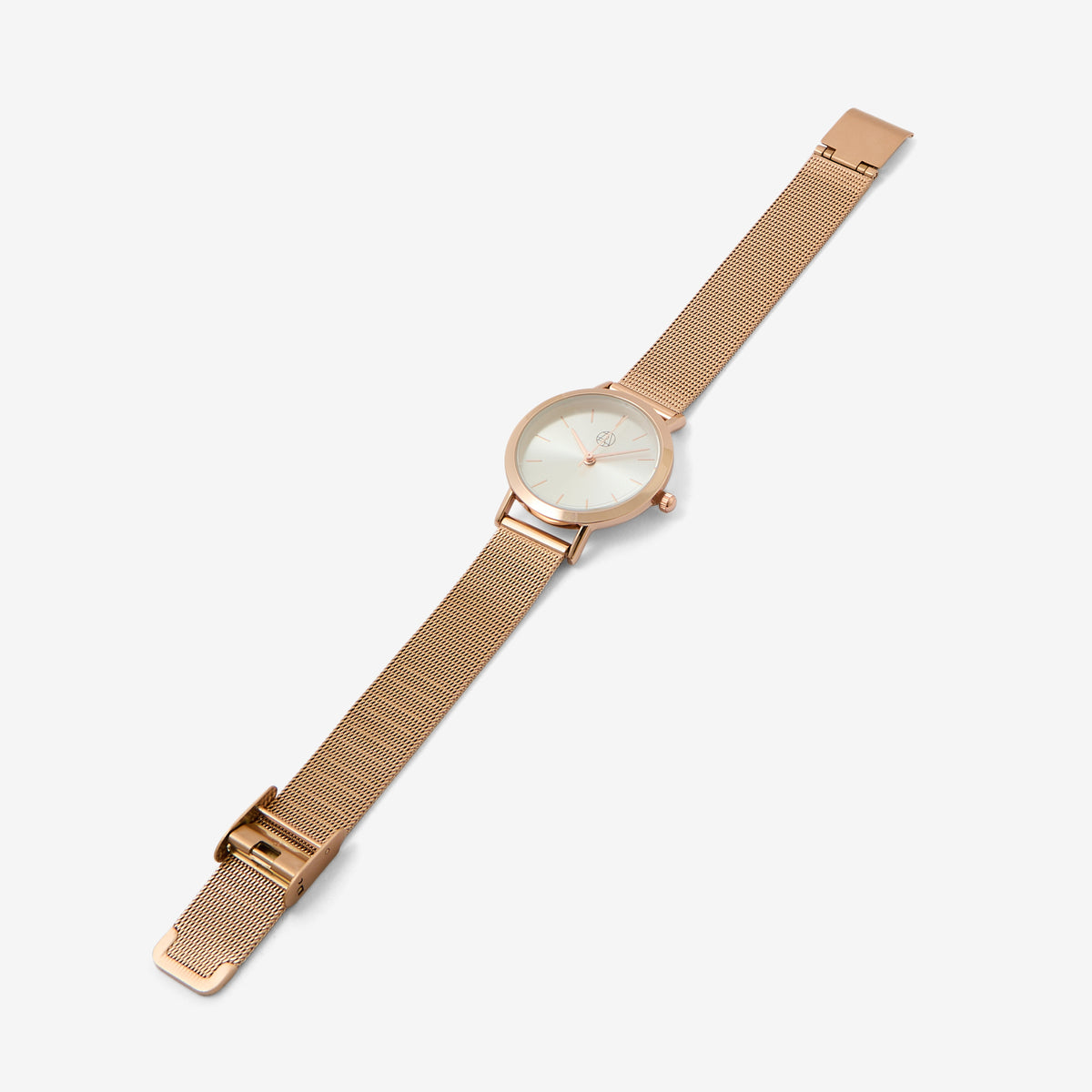 Montre cadran rond bracelet maille dorée rose