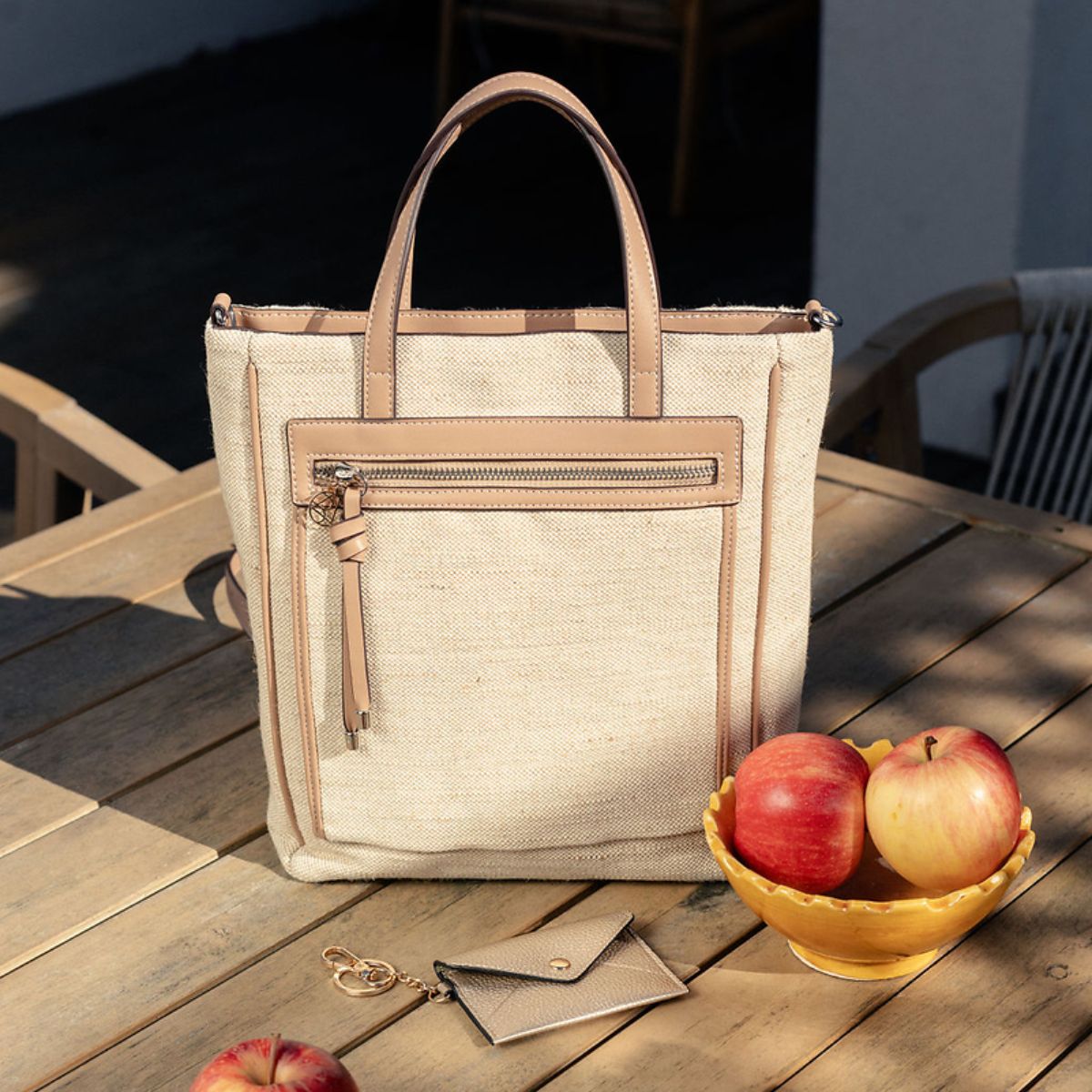 Sac à dos bi matière beige et camel