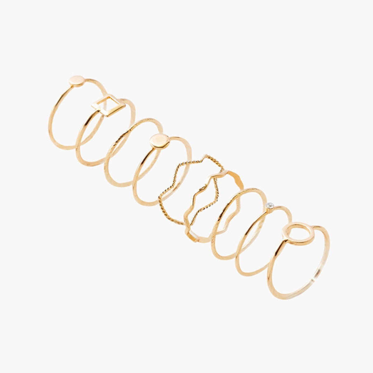 Set de 9 bagues fines en métal doré