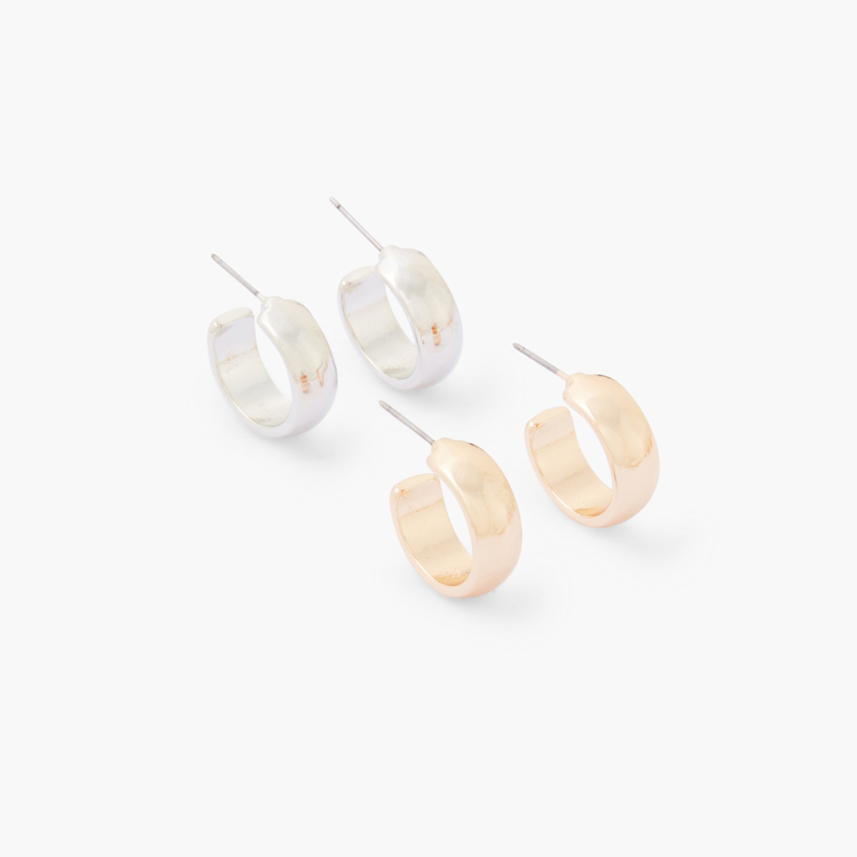 Set de 2 paires de petites créoles épaisses dorées et argentées