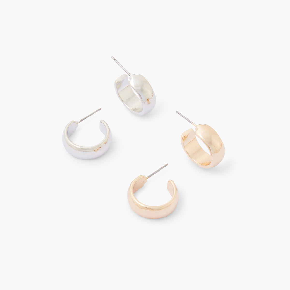 Set de 2 paires de petites créoles épaisses dorées et argentées