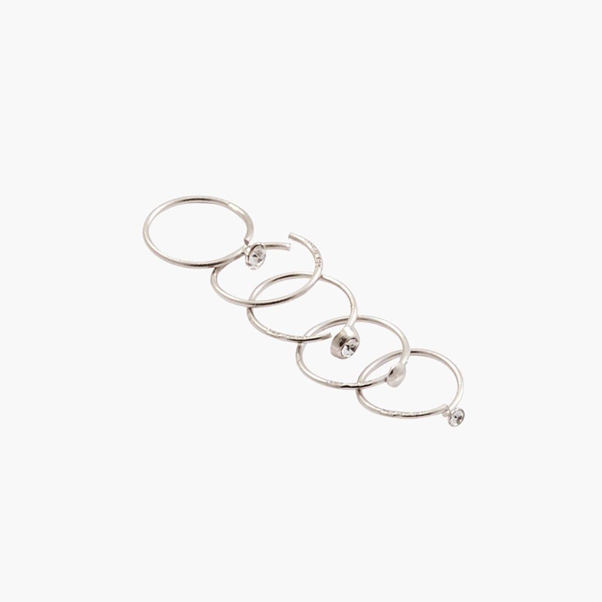 Set de 5 piercings nez anneaux argentés en argent garanti 925