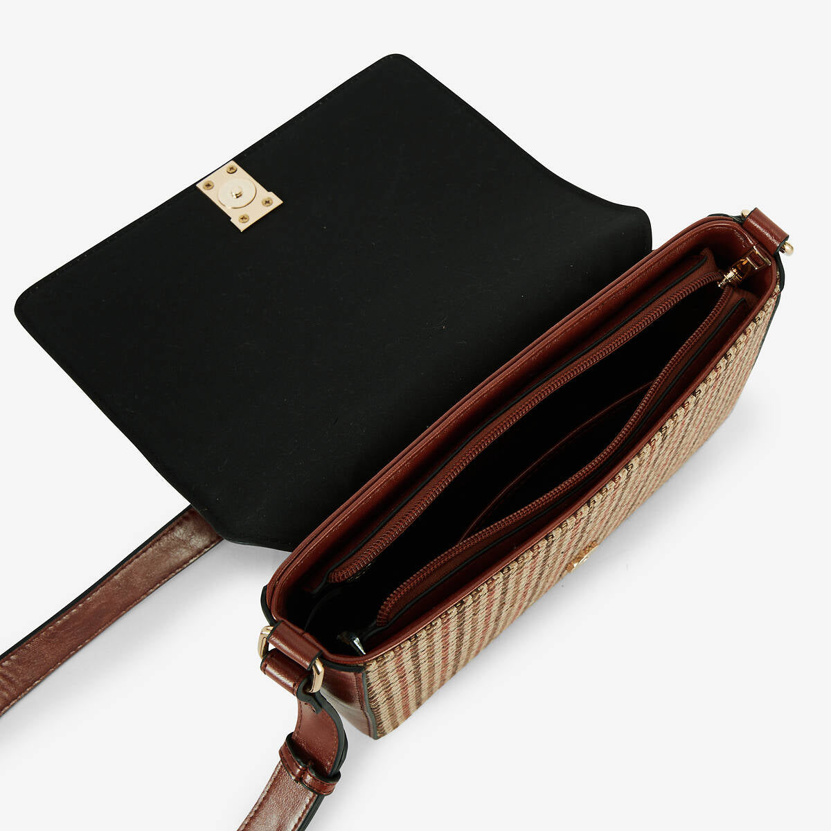 Sac à bandoulière motif pied-de-poule marron