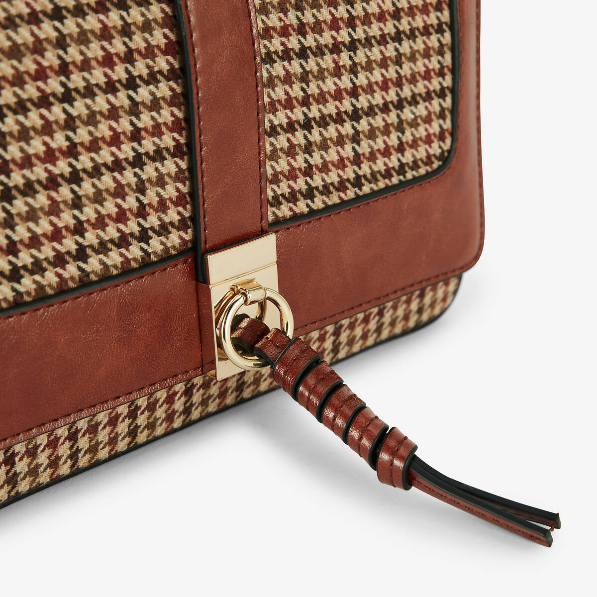 Sac à bandoulière motif pied-de-poule marron