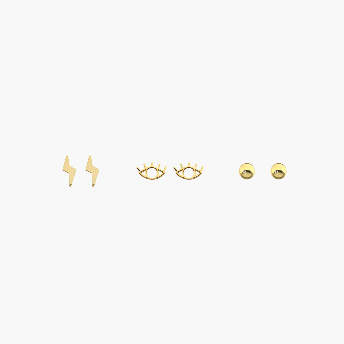 Set x3 puces : boule, œil, éclair - argent 925 doré