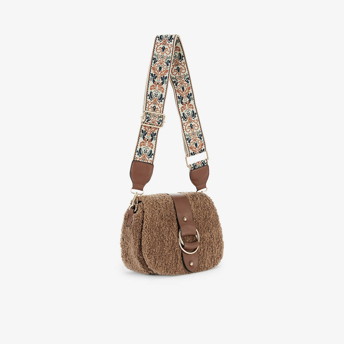 Sac effet mouton marron avec bandoulière à motif