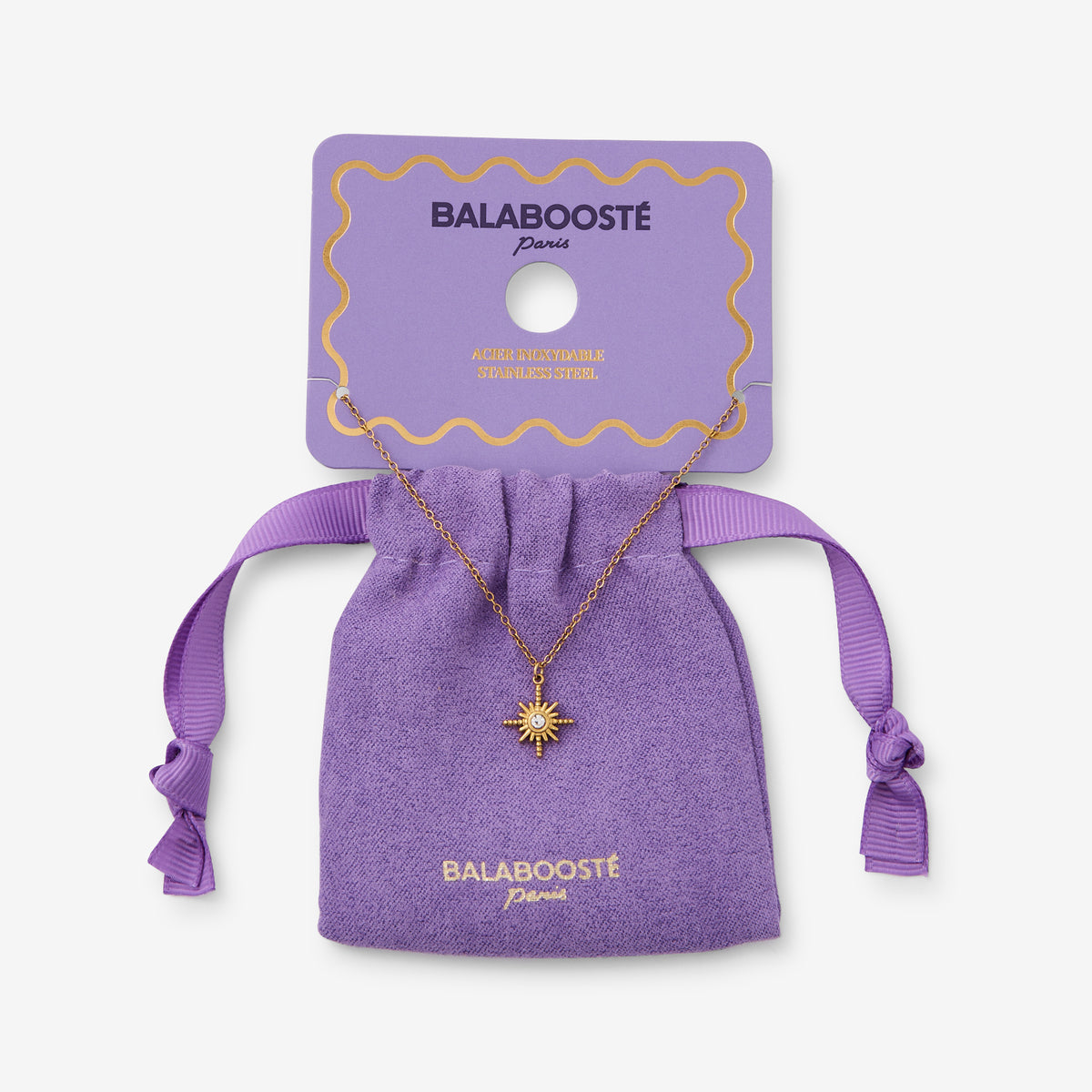 Collier pochon pendentif étoile acier inoxydable