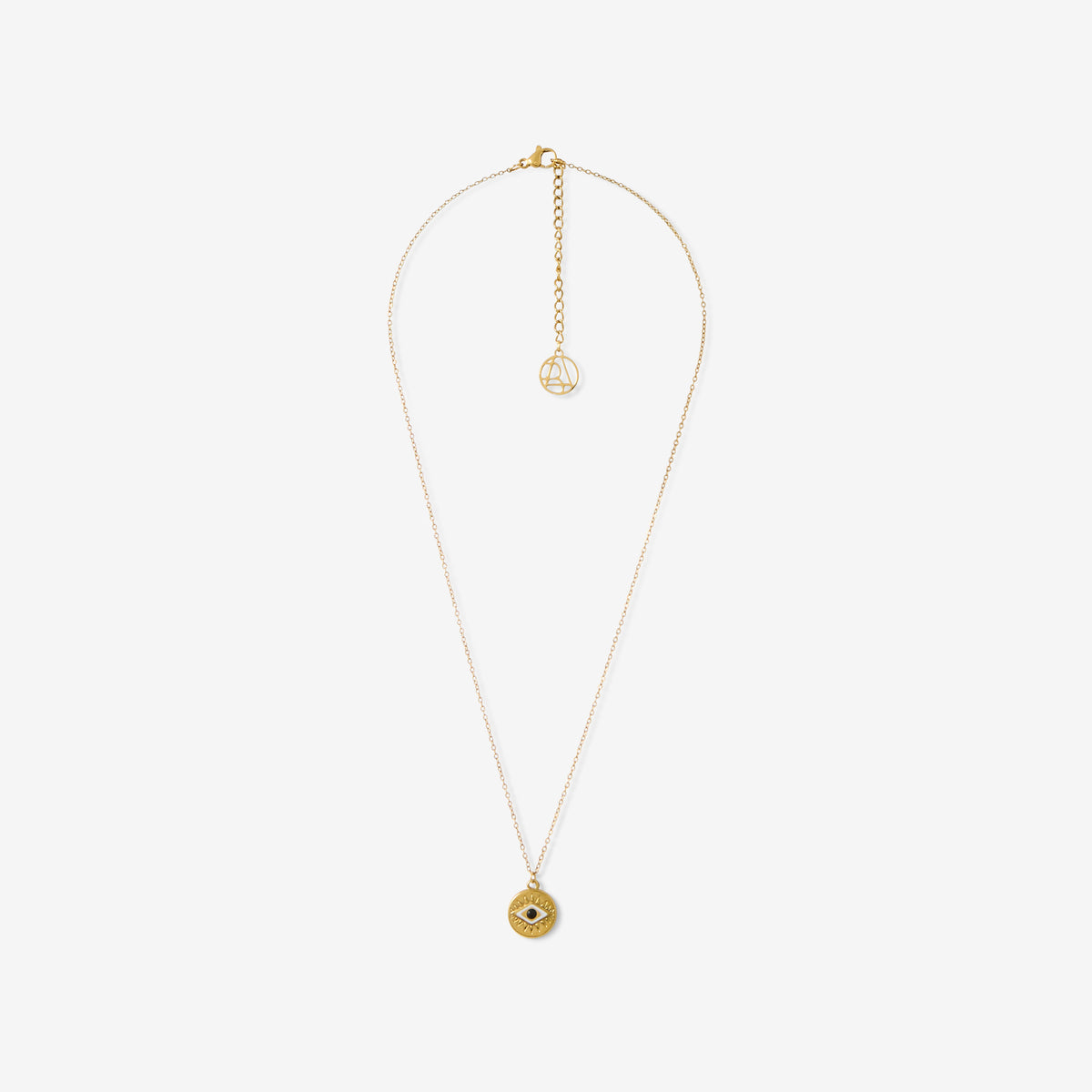 Collier pochon médaillon œil acier inoxydable