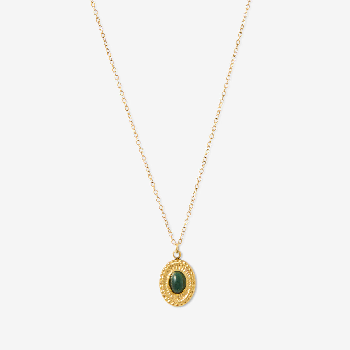 Collier pochon médaillon acier inoxydable et pierre de Jade