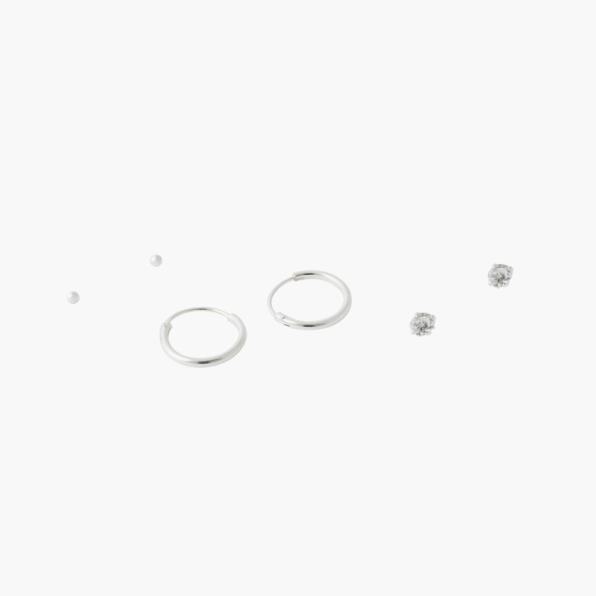 Set 3 paires de petites boucles d'oreilles Argent Garanti 925