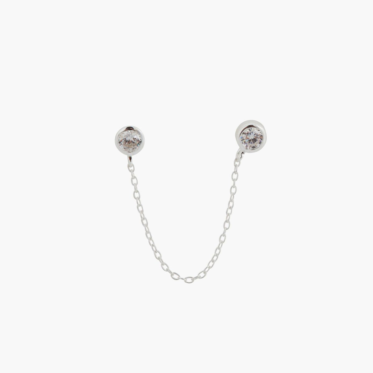 Bijoux d'oreilles 2 puces et chaine - zircon et argent 925