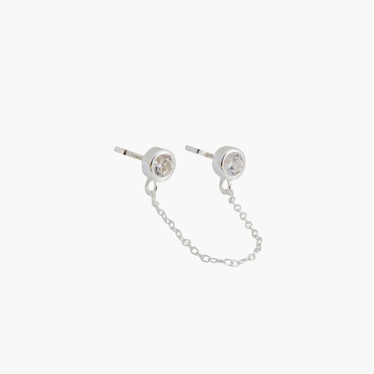Bijoux d'oreilles 2 puces et chaine - zircon et argent 925