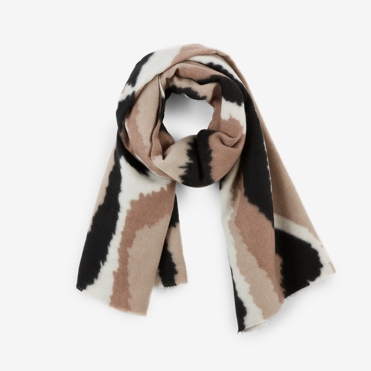 Echarpe motif abstrait beige et noir