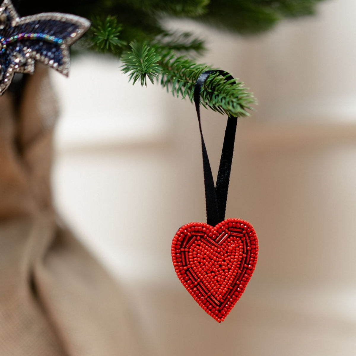 Décoration de Noël Cœur rouge perles de rocaille