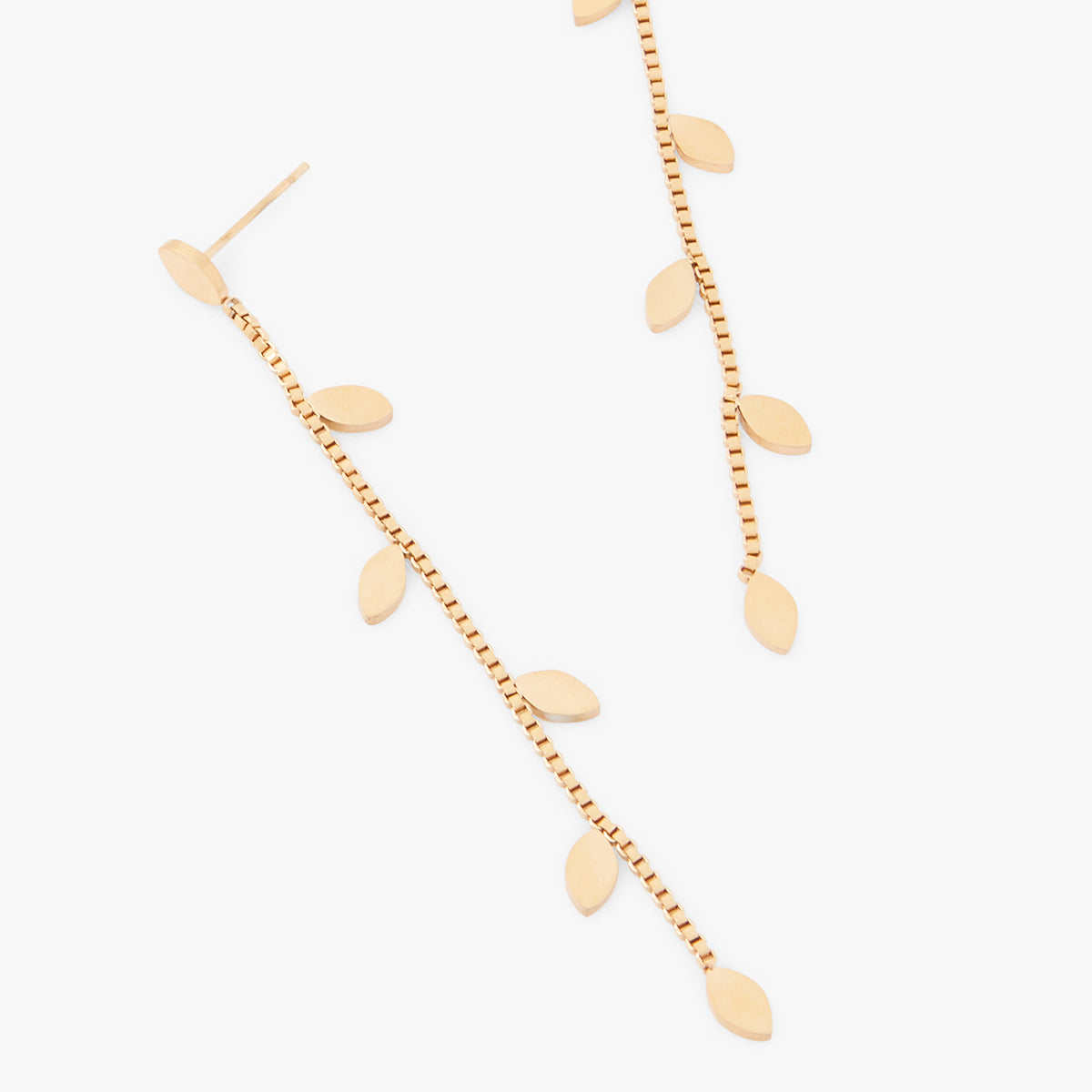 Longues boucles d'oreilles petites feuilles acier inoxydable