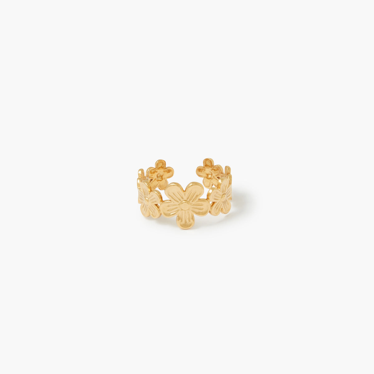 Bague fleurs acier inoxydable doré