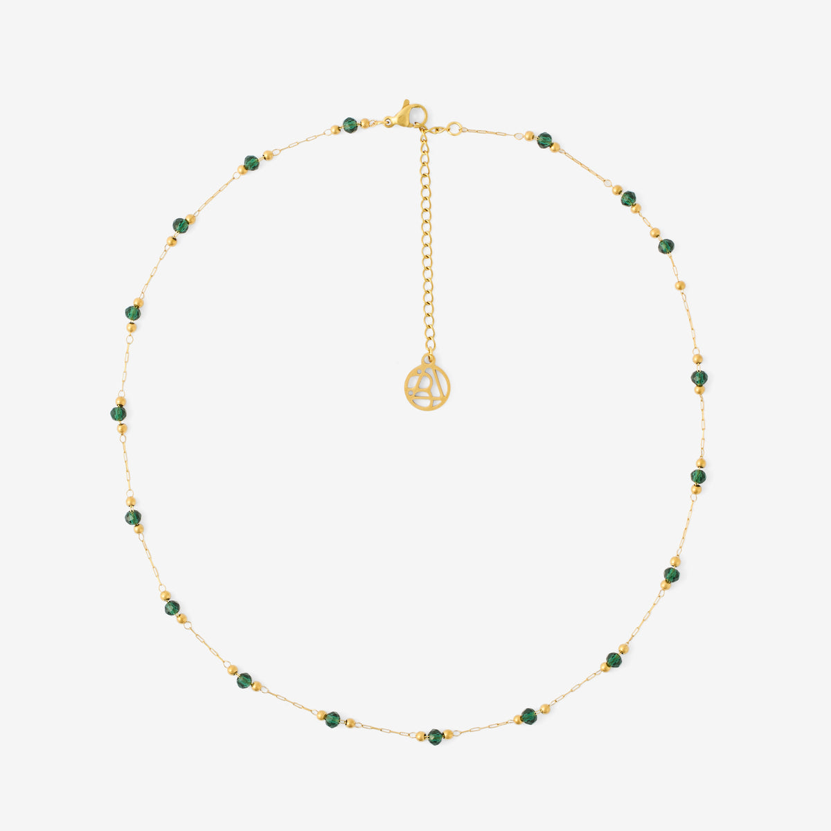 Collier acier inoxydable et perles vertes à facettes