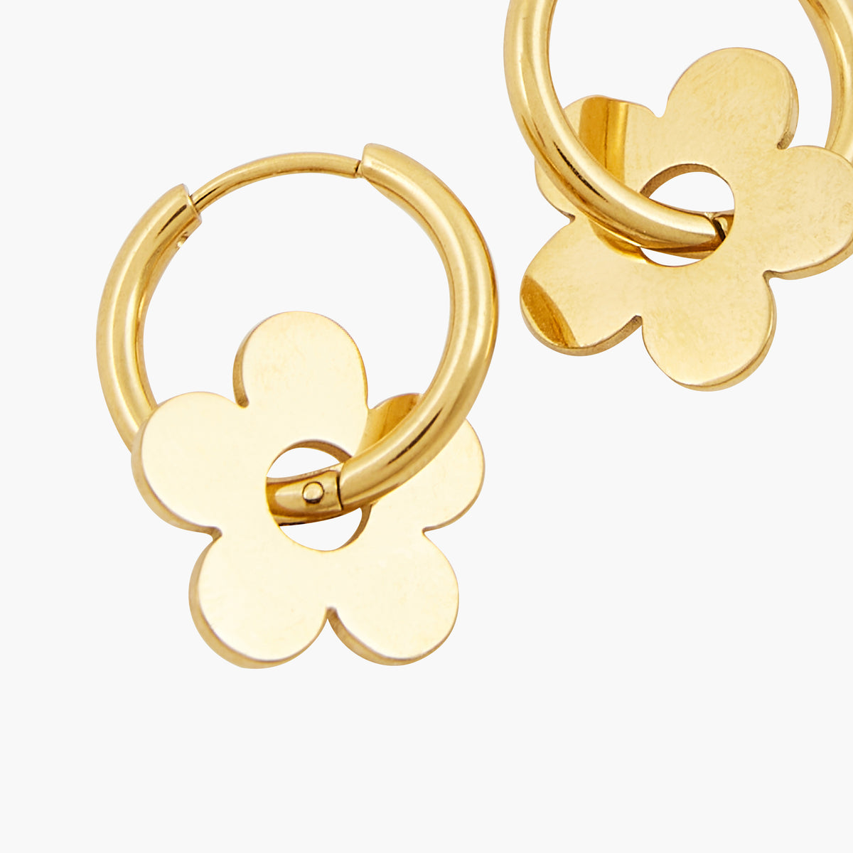 Petites créoles à fleur acier inoxydable doré