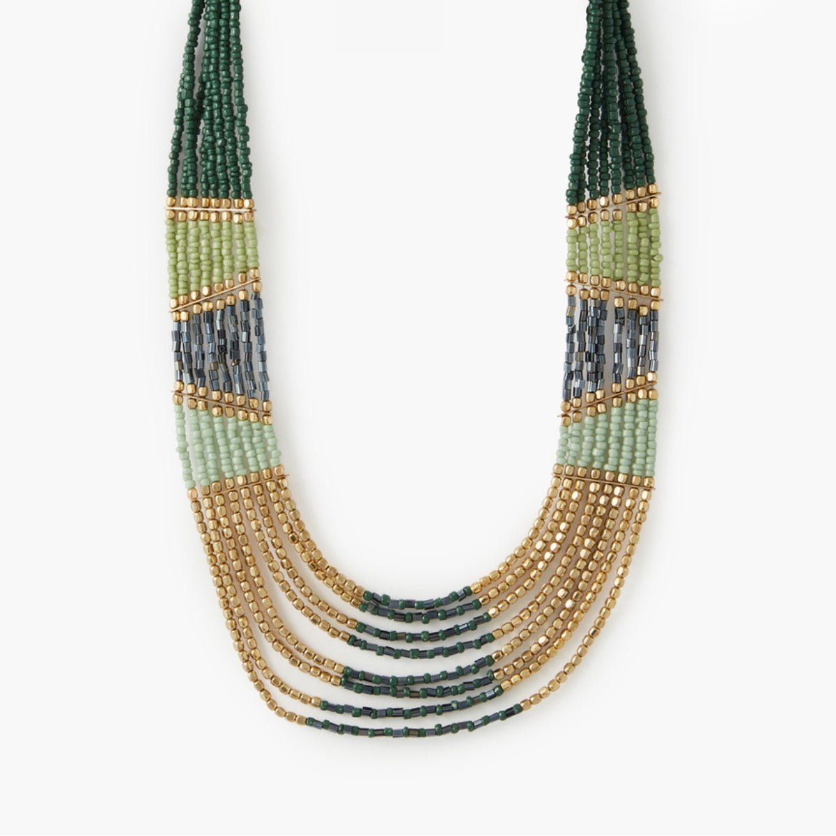 Collier plastron perles de rocailles vert et doré