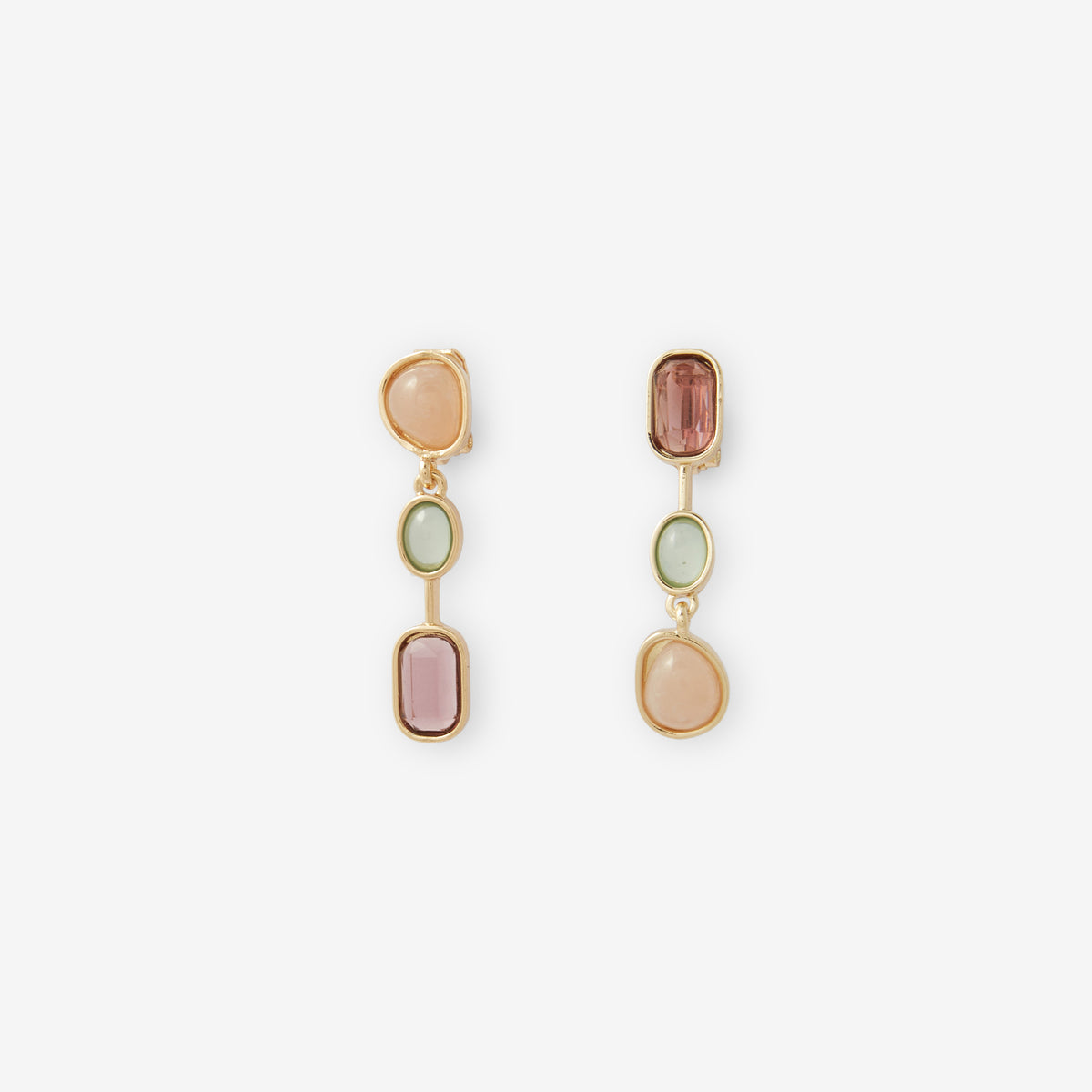 Boucles d'oreilles clips - 3 cabochons roses et verts