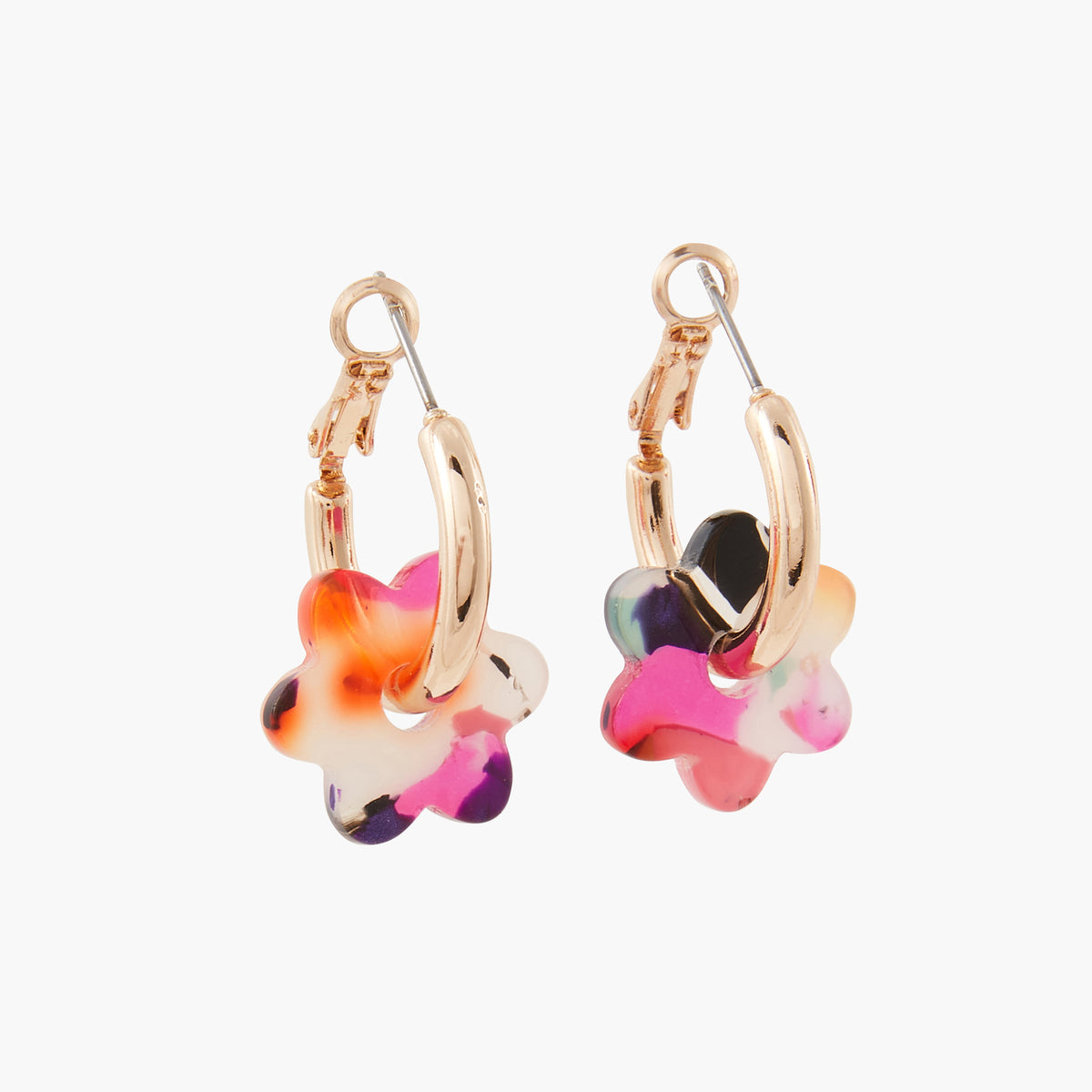 Petites créoles avec fleurs en résine - multicolore