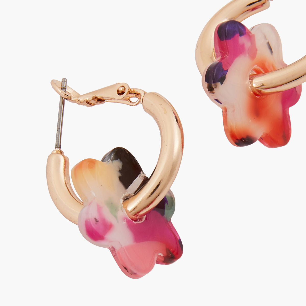 Petites créoles avec fleurs en résine - multicolore