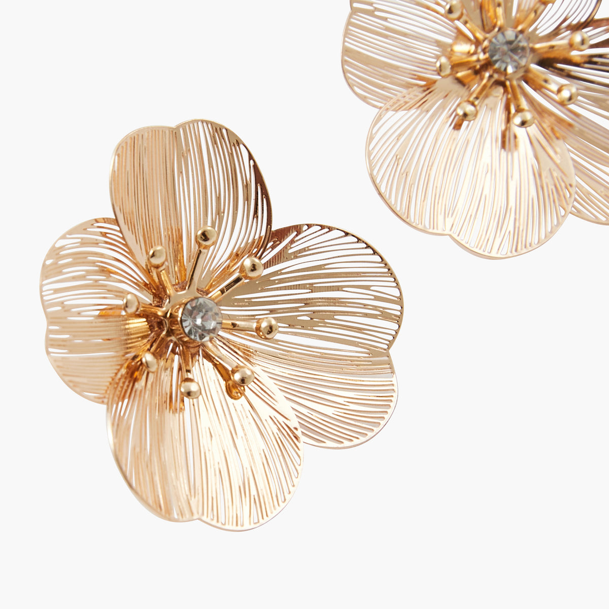Boucles d'oreilles fleurs en filigrane dorées