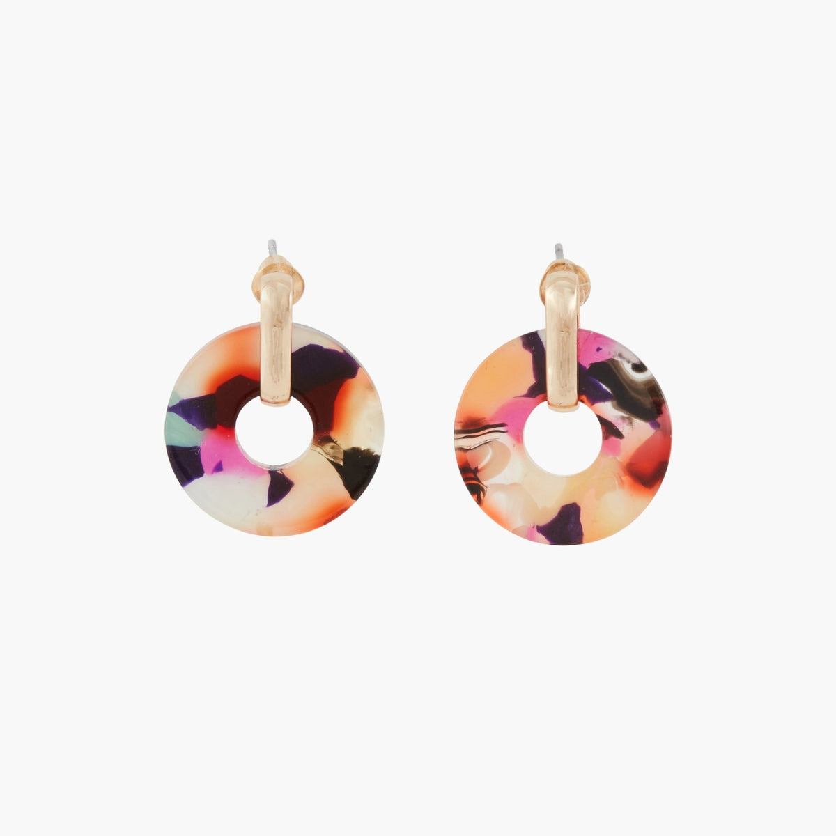 Boucles d'oreilles rondes en résine multicolores