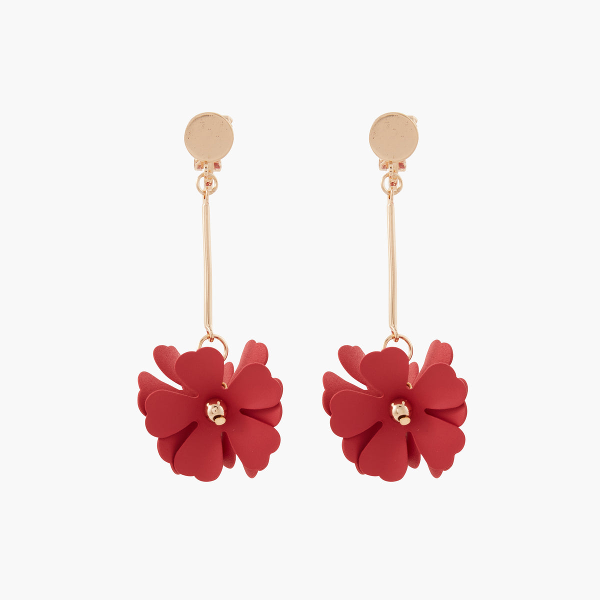 Boucles d'oreilles clips - longues à fleurs rouges