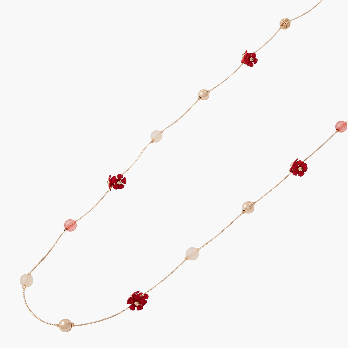 Sautoir perles et fleurs rouges