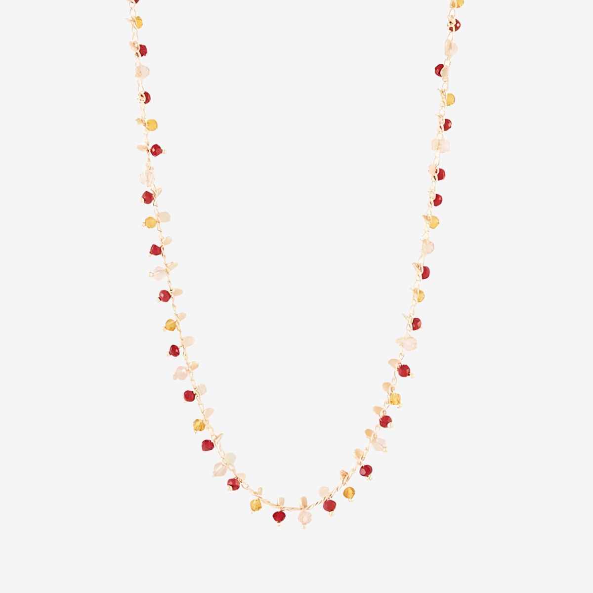 Collier perles à facettes rouges et orange