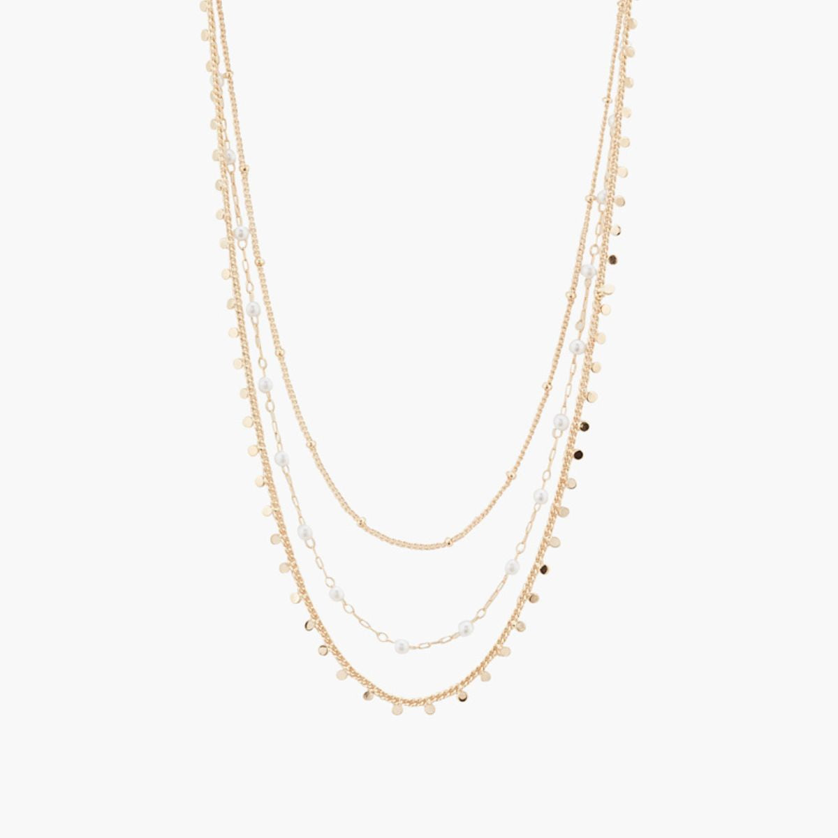 Collier 3 rangs chaine fine et perles