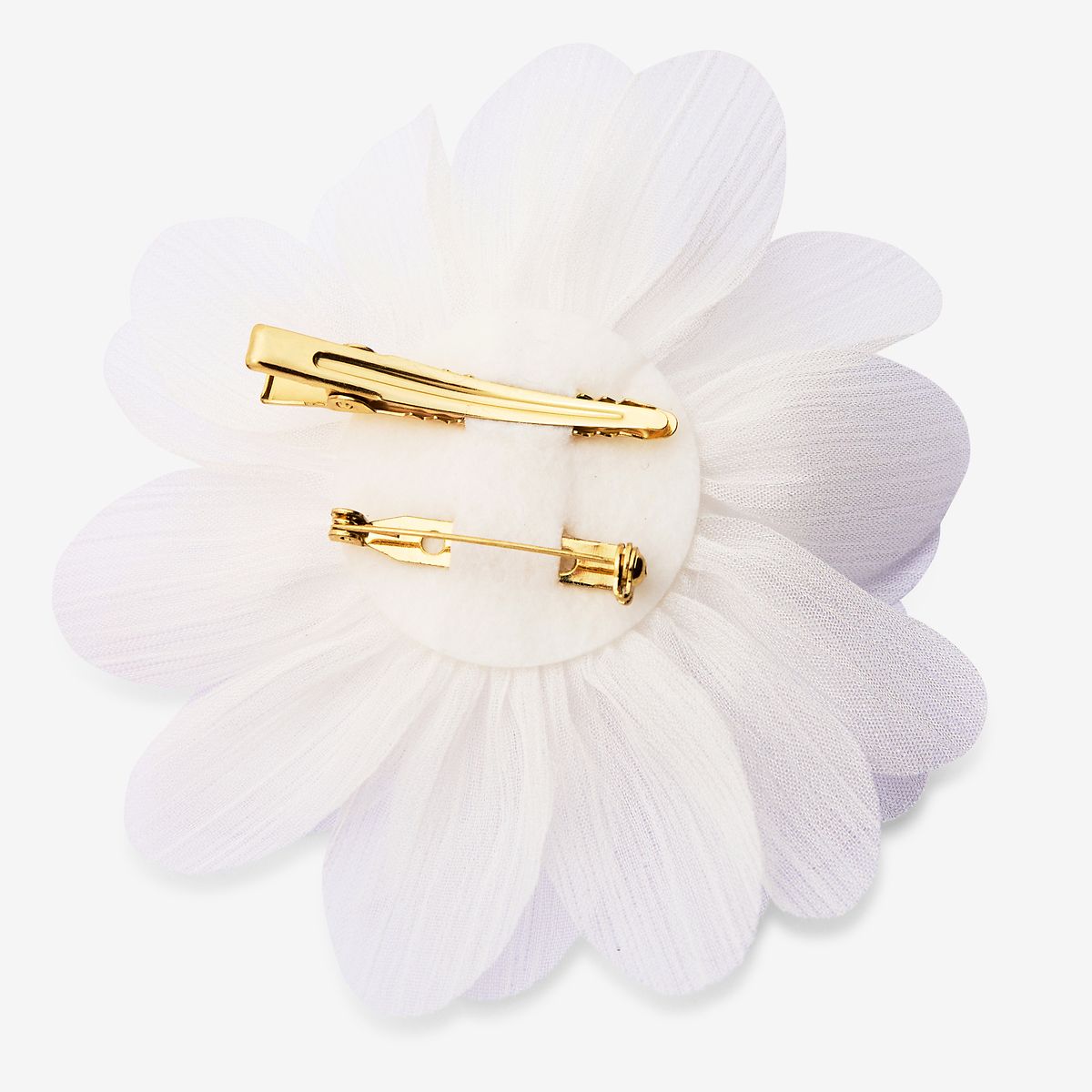 Broche fleur blanche en tissu et lurex