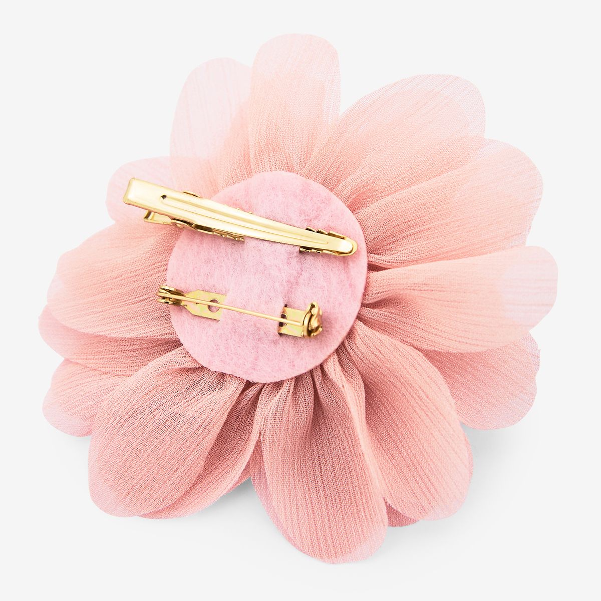 Broche fleur rose en tissu et lurex
