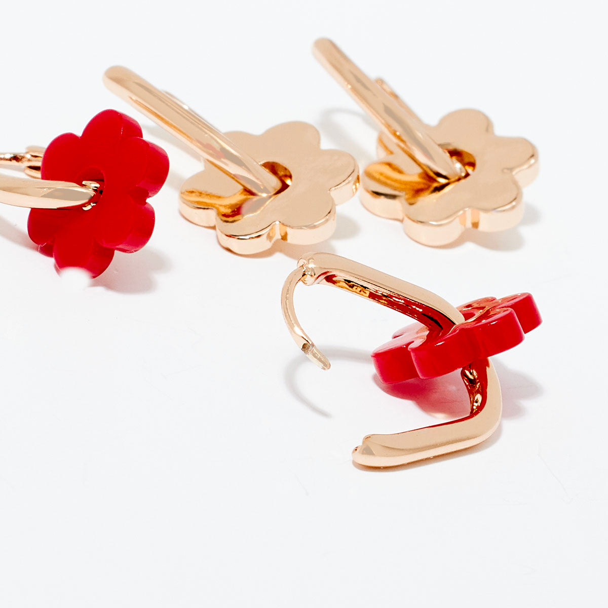 Set de 2 paires de créoles à fleurs rouges et dorées