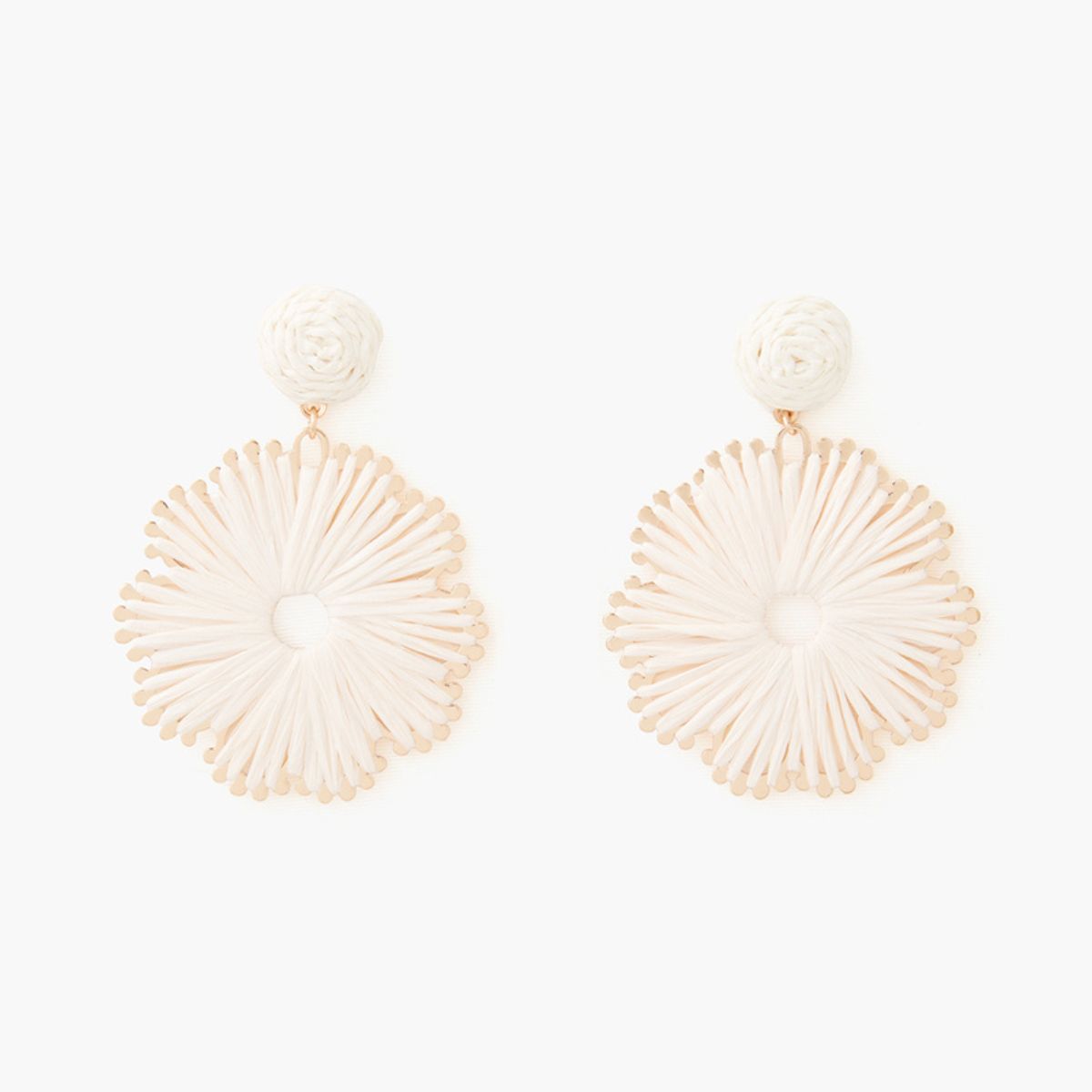 Boucles d'oreilles fleurs tissées en raphia ivoire