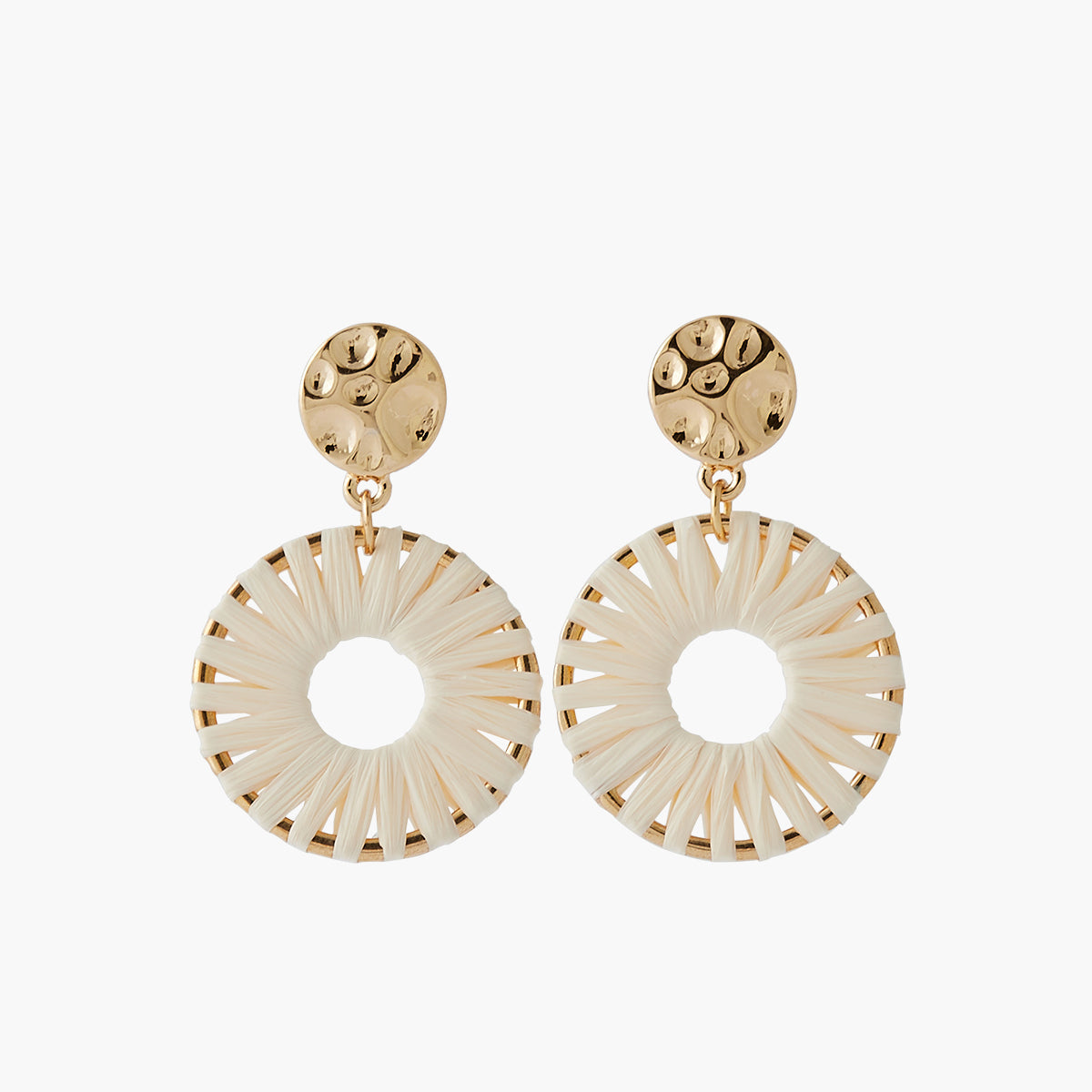 Boucles d'oreilles rondes tissées en raphia ivoire