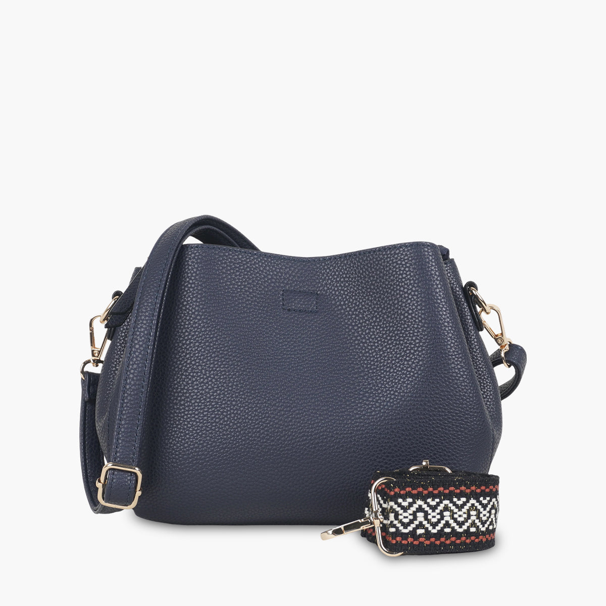 Sac effet grainé bleu marine à bandoulière à motif