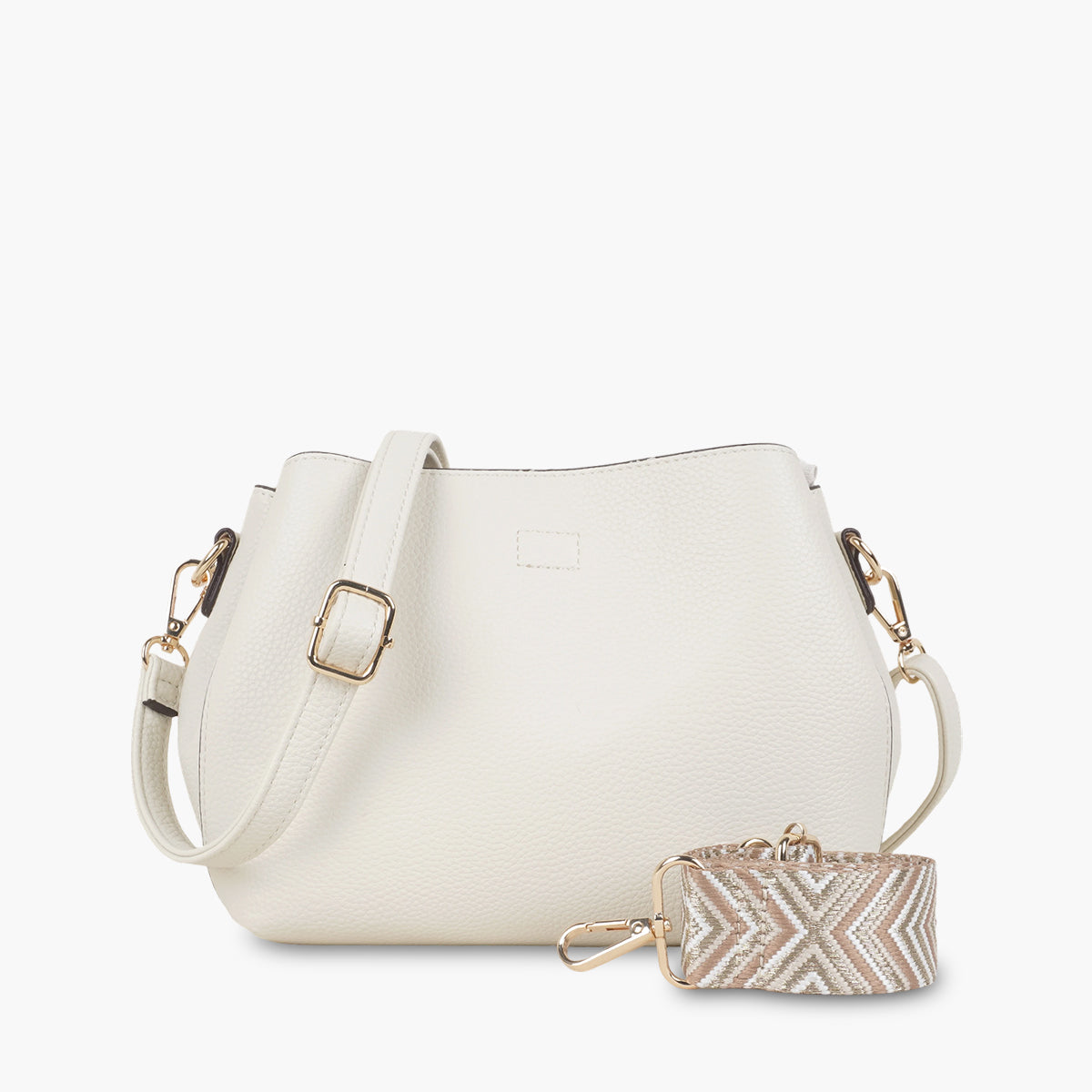 Sac effet grainé blanc à bandoulière à motif