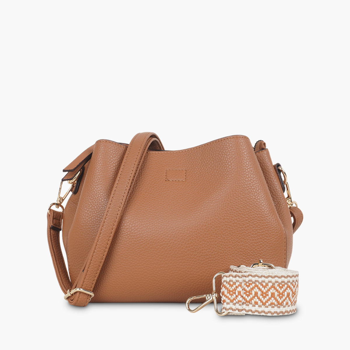 Sac effet grainé camel à bandoulière à motif