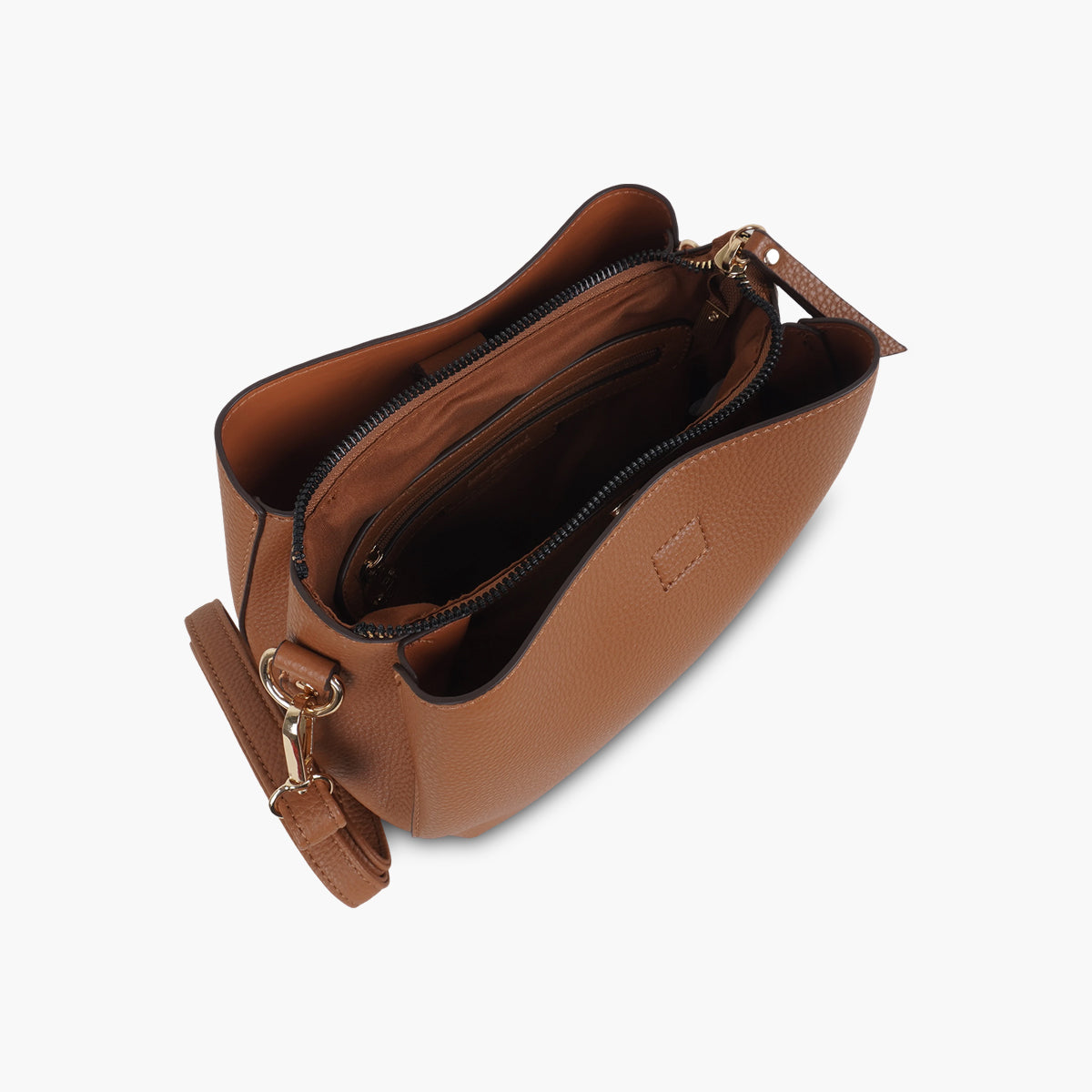 Sac effet grainé camel à bandoulière à motif