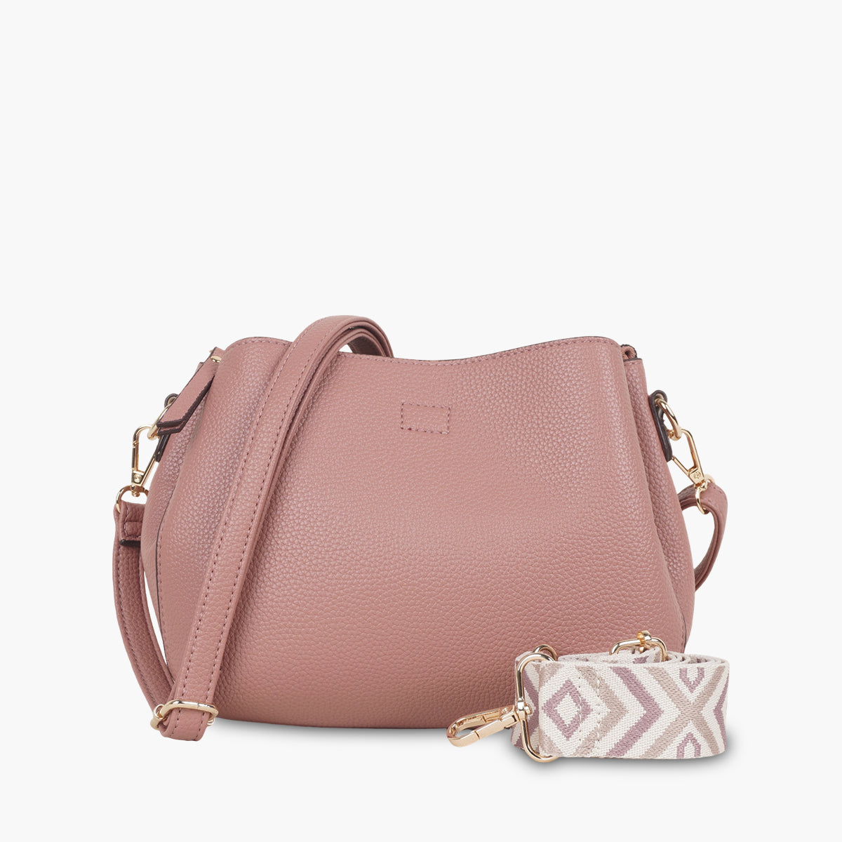 Sac effet grainé rose à bandoulière à motif