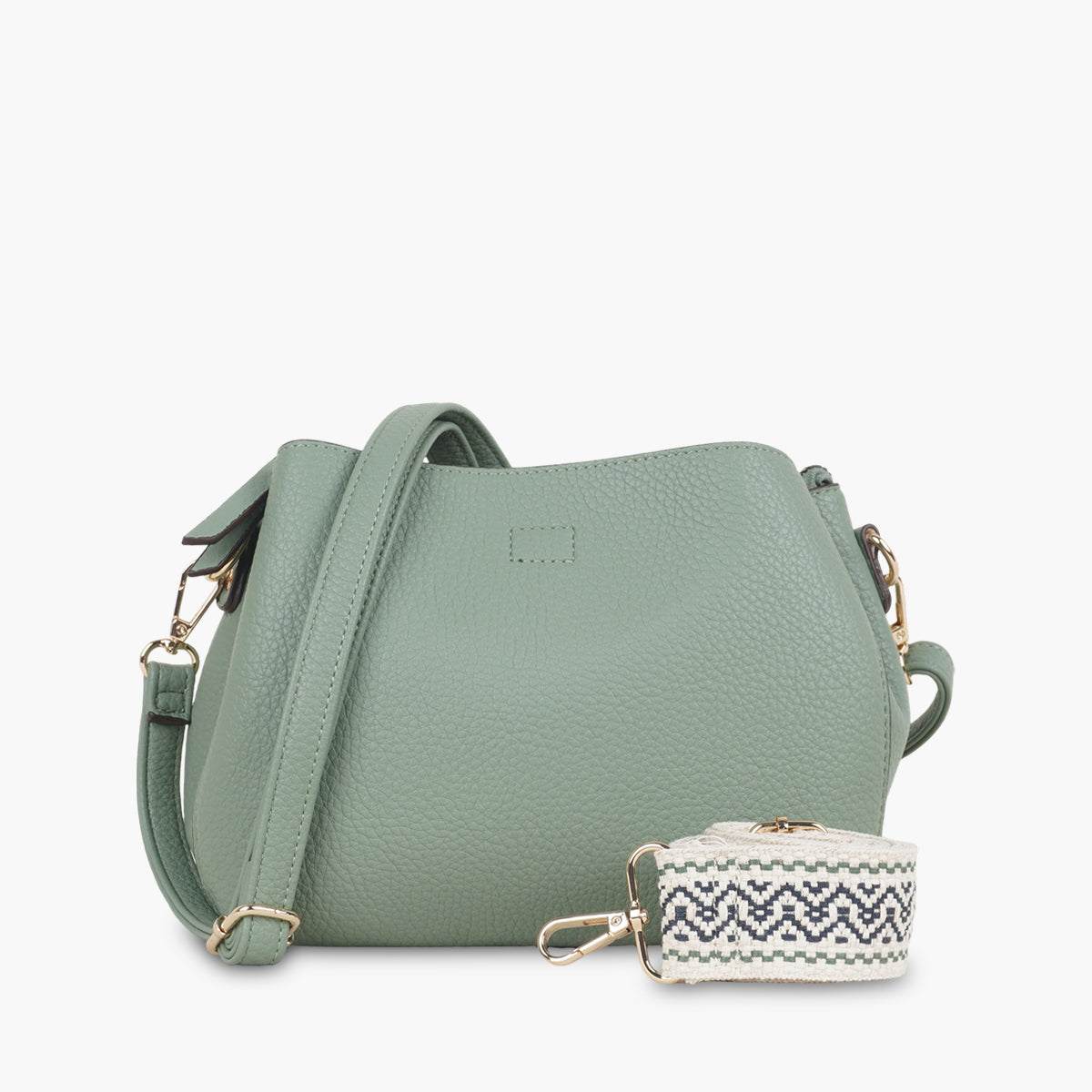 Sac effet grainé vert à bandoulière à motif