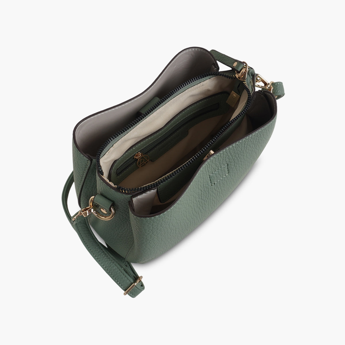 Sac effet grainé vert à bandoulière à motif