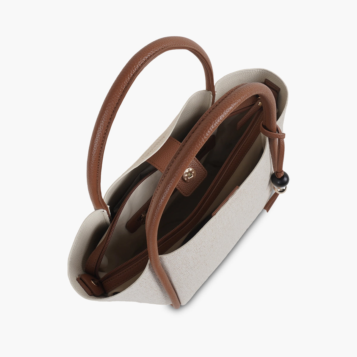 Cabas textile beige et camel